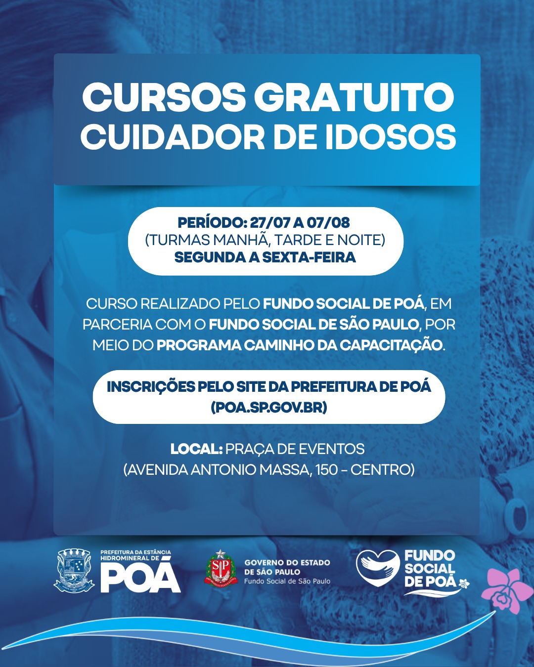 Curso de Cuidador de Idosos em Poá abre inscrições pelo programa Caminho da Capacitação
