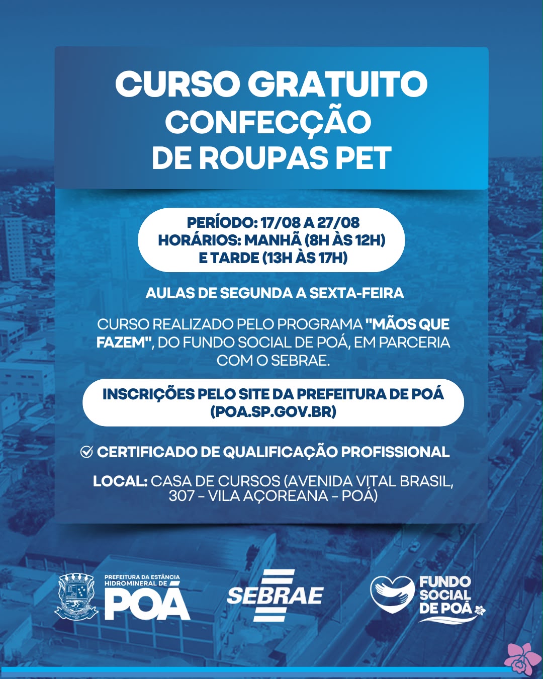 Poá abre curso gratuito de roupas para pets com inscrições abertas