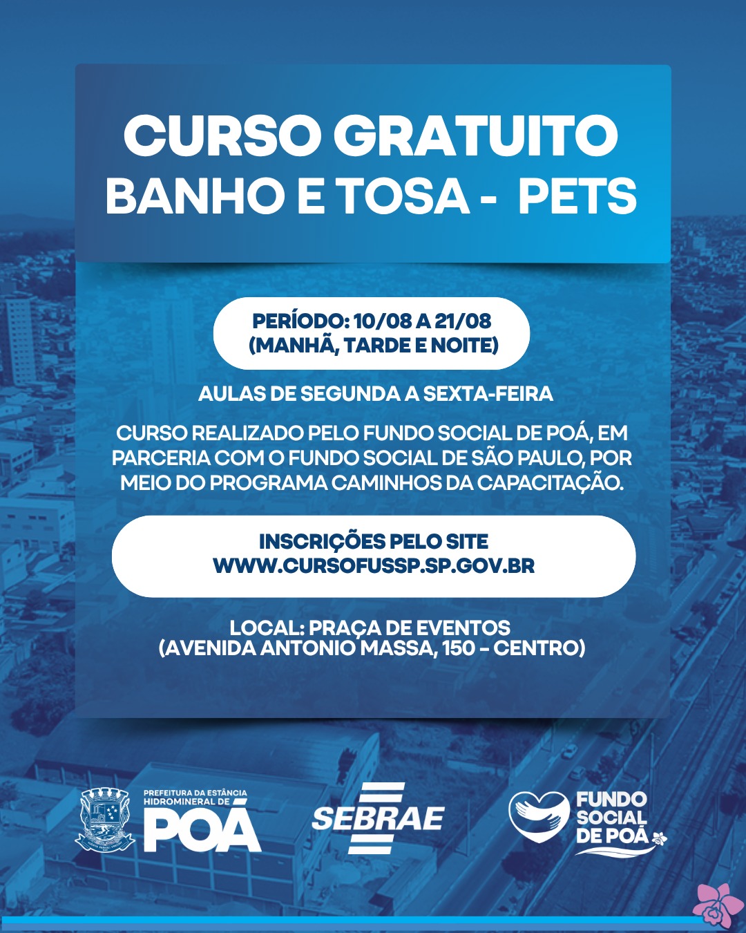 Poá abre inscrições para curso gratuito de Banho e Tosa